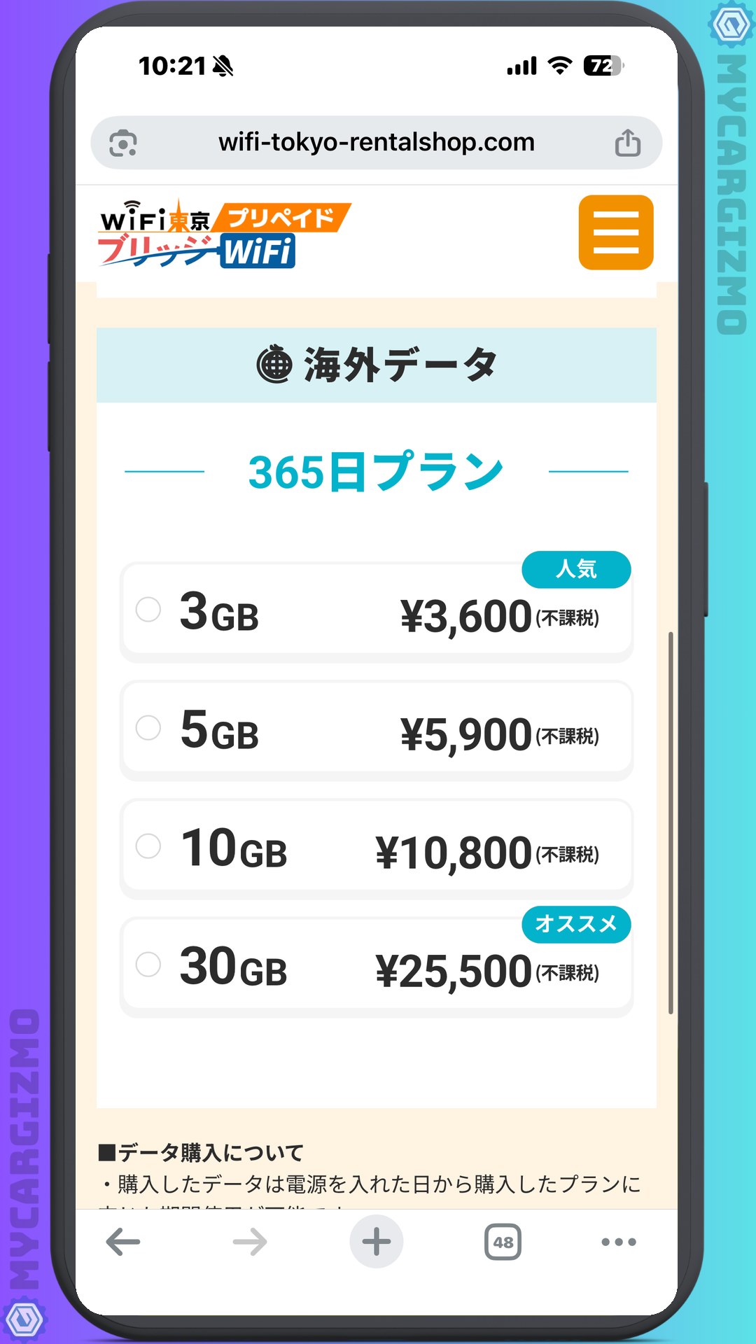 海外データの365日プラン一覧